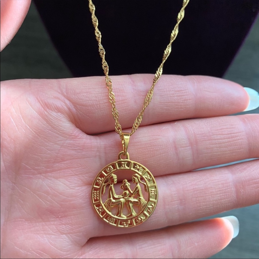New Gemini Zodiac Sign 18K  GF Necklace